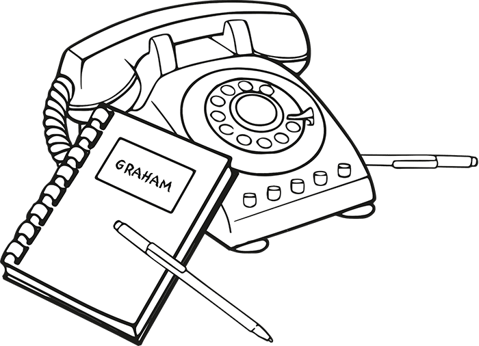 Illustration of a phone and a notepad.