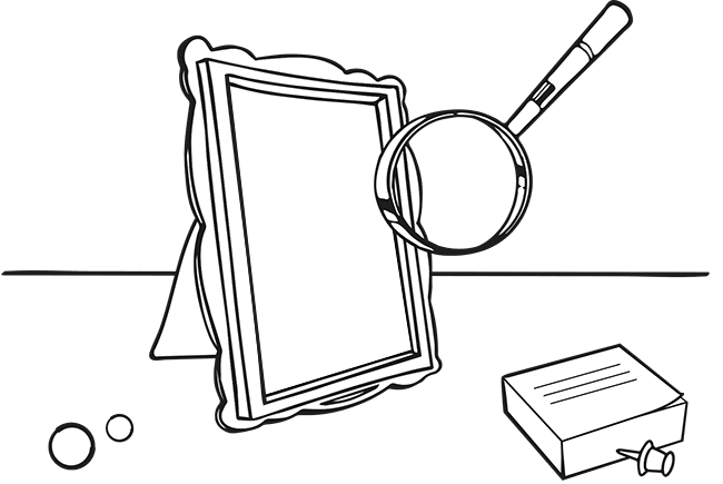 Inheritance disputes specialists - illustration of a photo frame and magnifying glass.